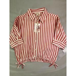 Jessica Simpson Women’s Pink And White Striped Button Down Blouse Size Large